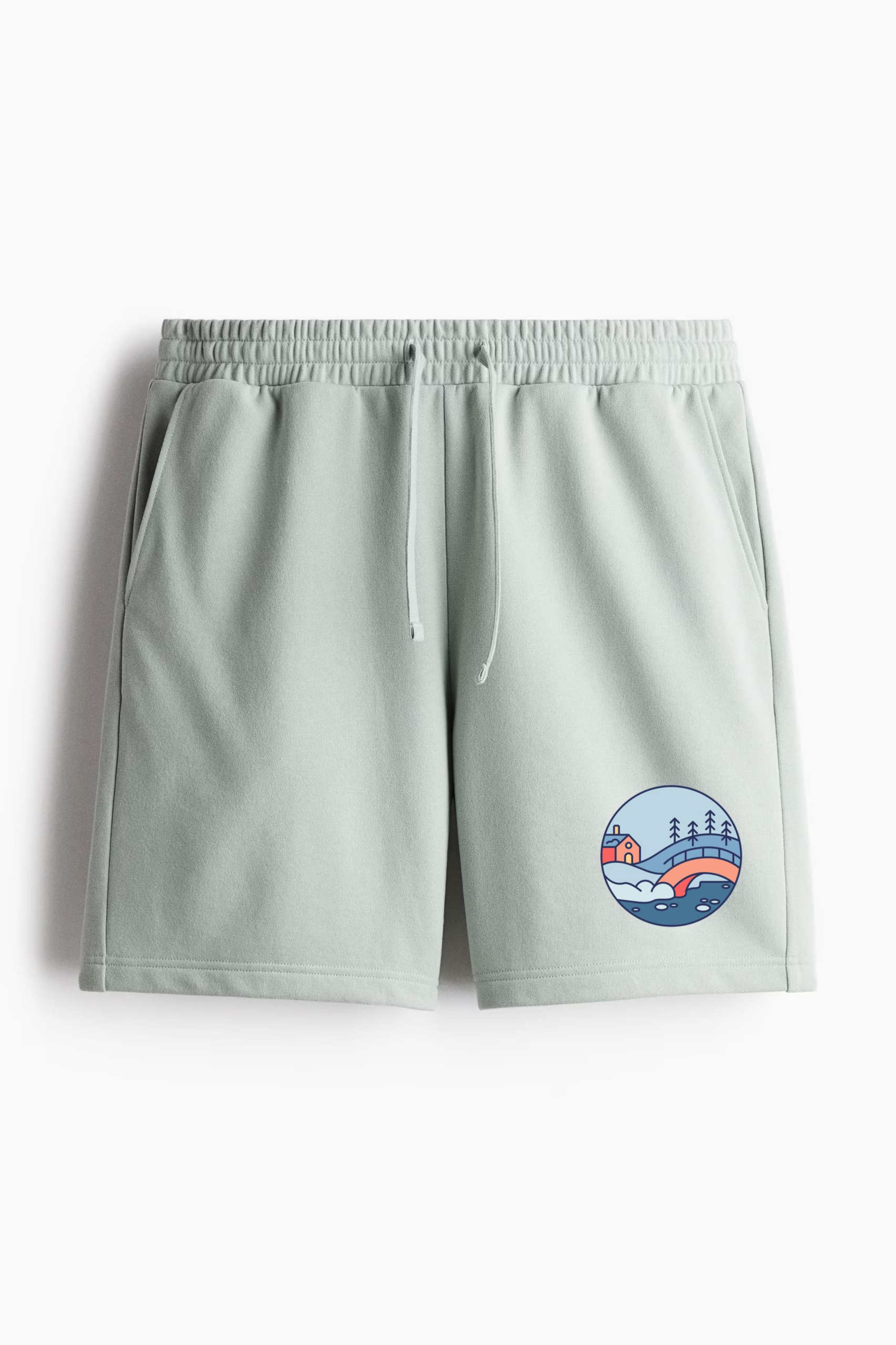 Snow Landscape House Bridge Relaxed-Fit Shorts