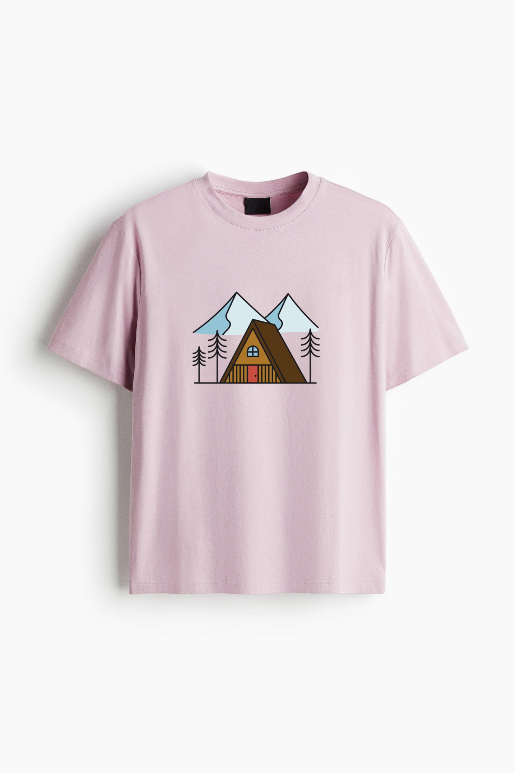 Triangular Cabin In The Mountains Color Stroke Oversized T-Shirt 