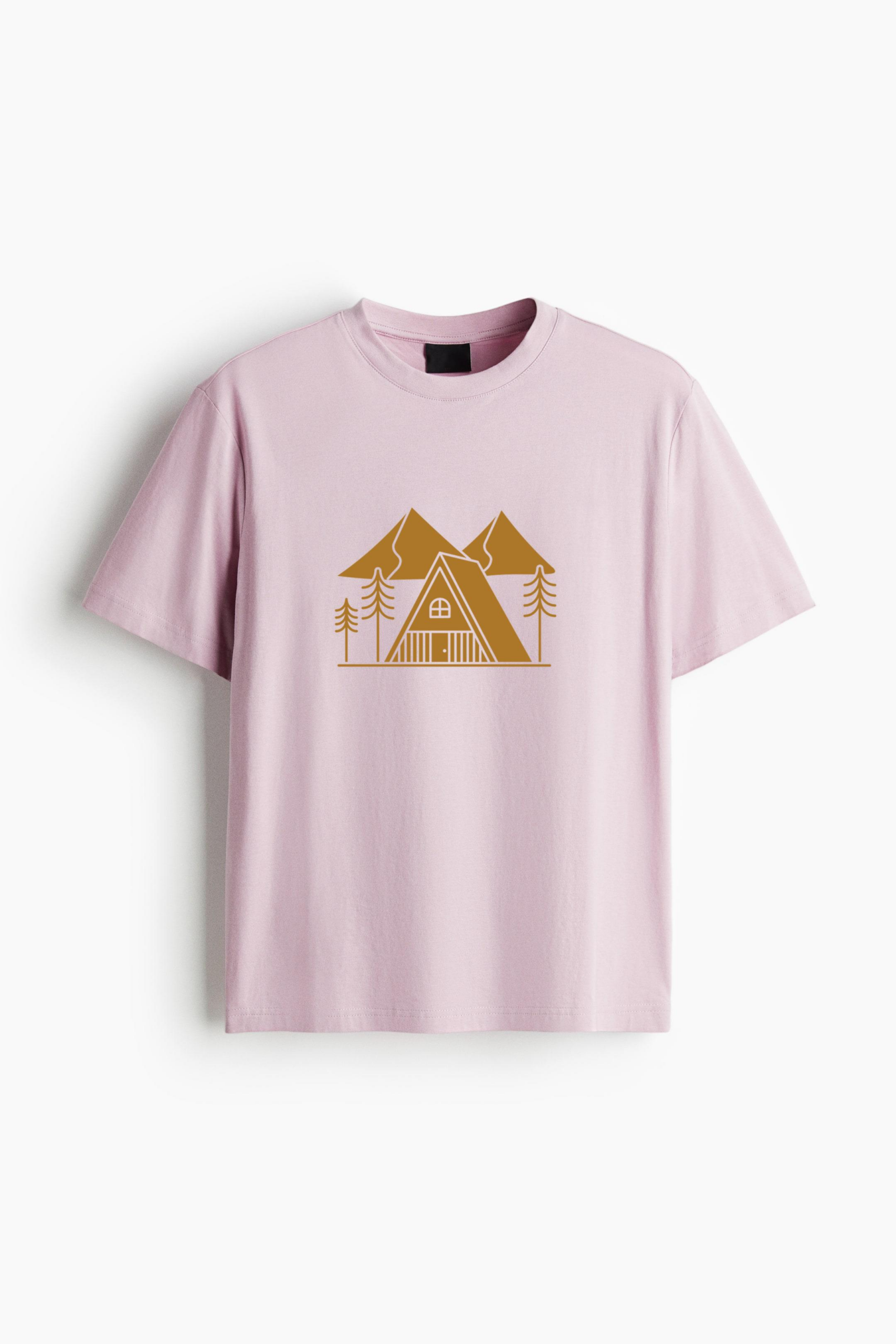 Triangular Cabin In The Mountains Cut Out Oversized T-Shirt 