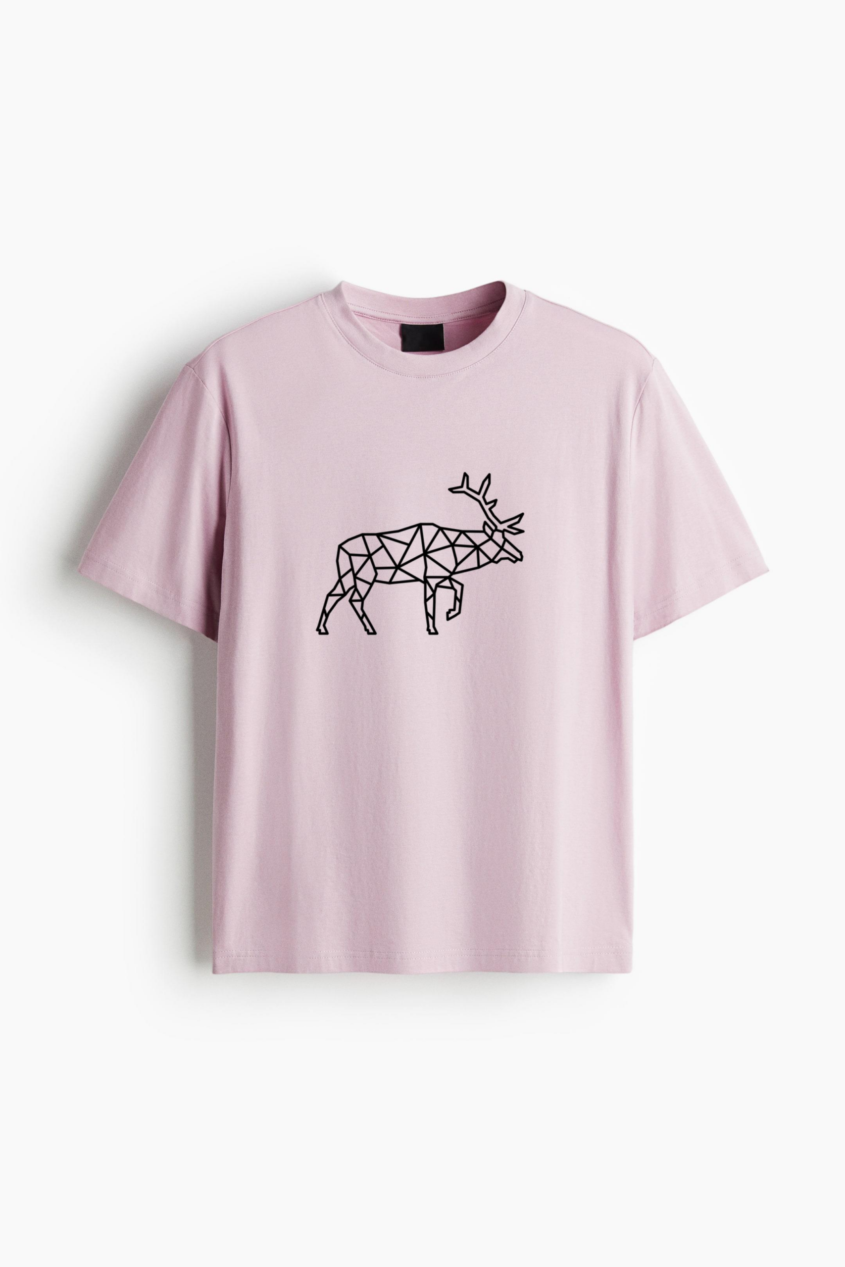 Walking Polygonal Stroke Deer Oversized T-Shirt 