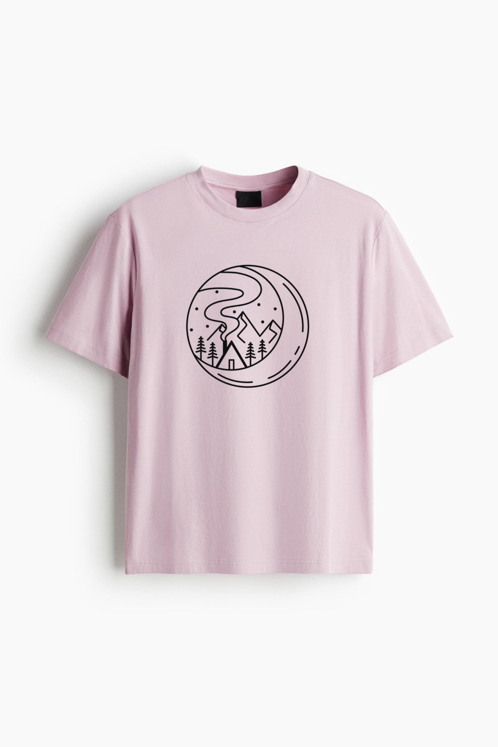 Whimsical Mountain And Cabin Illustration Oversized T-Shirt 
