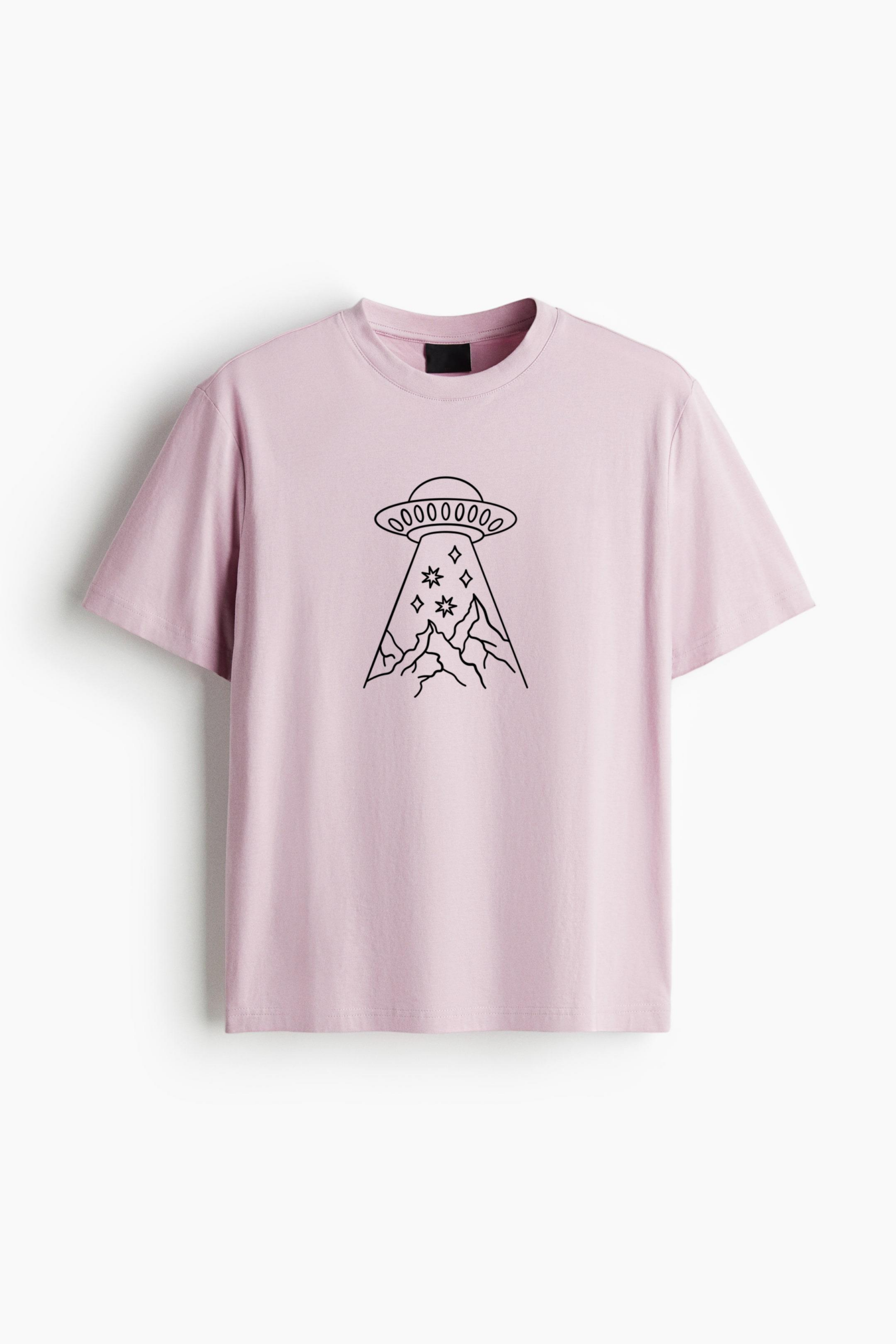 Whimsical Ufo Mountain Design Oversized T-Shirt 