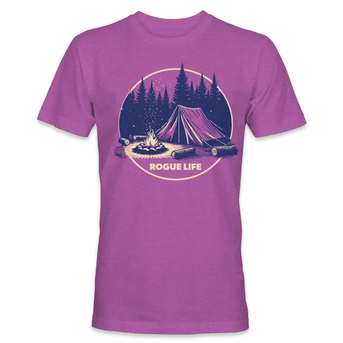 Retro Campsite Graphic T-Shirt in Heather Orchid & Grey