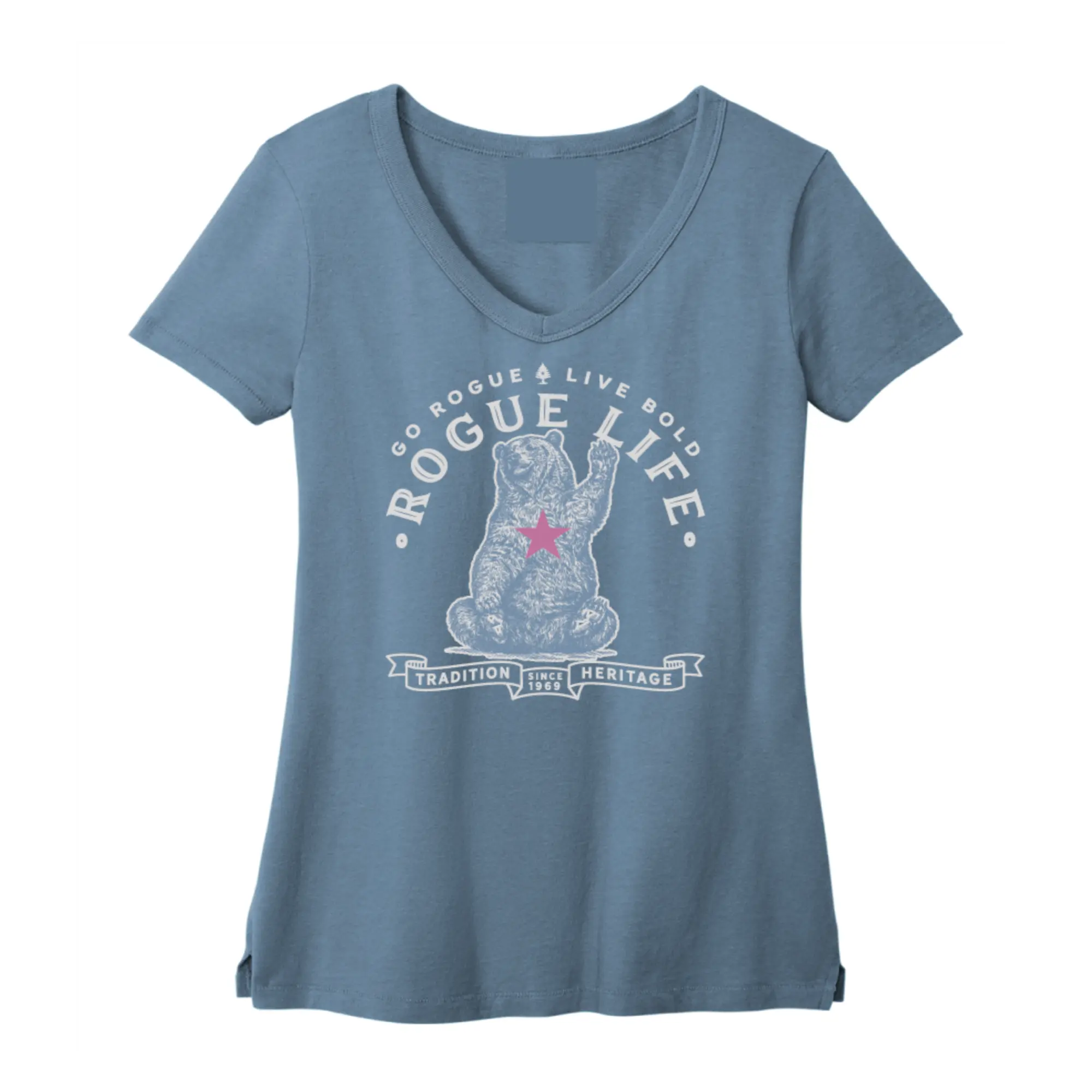 Denim Blue Vintage Bear V-Neck Shirt for Women